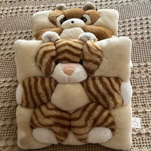 Vintage 1998 T.W.I.E. Tabby Cat and Red Panda Pillow Set of 2